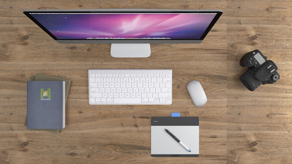computer, table, office